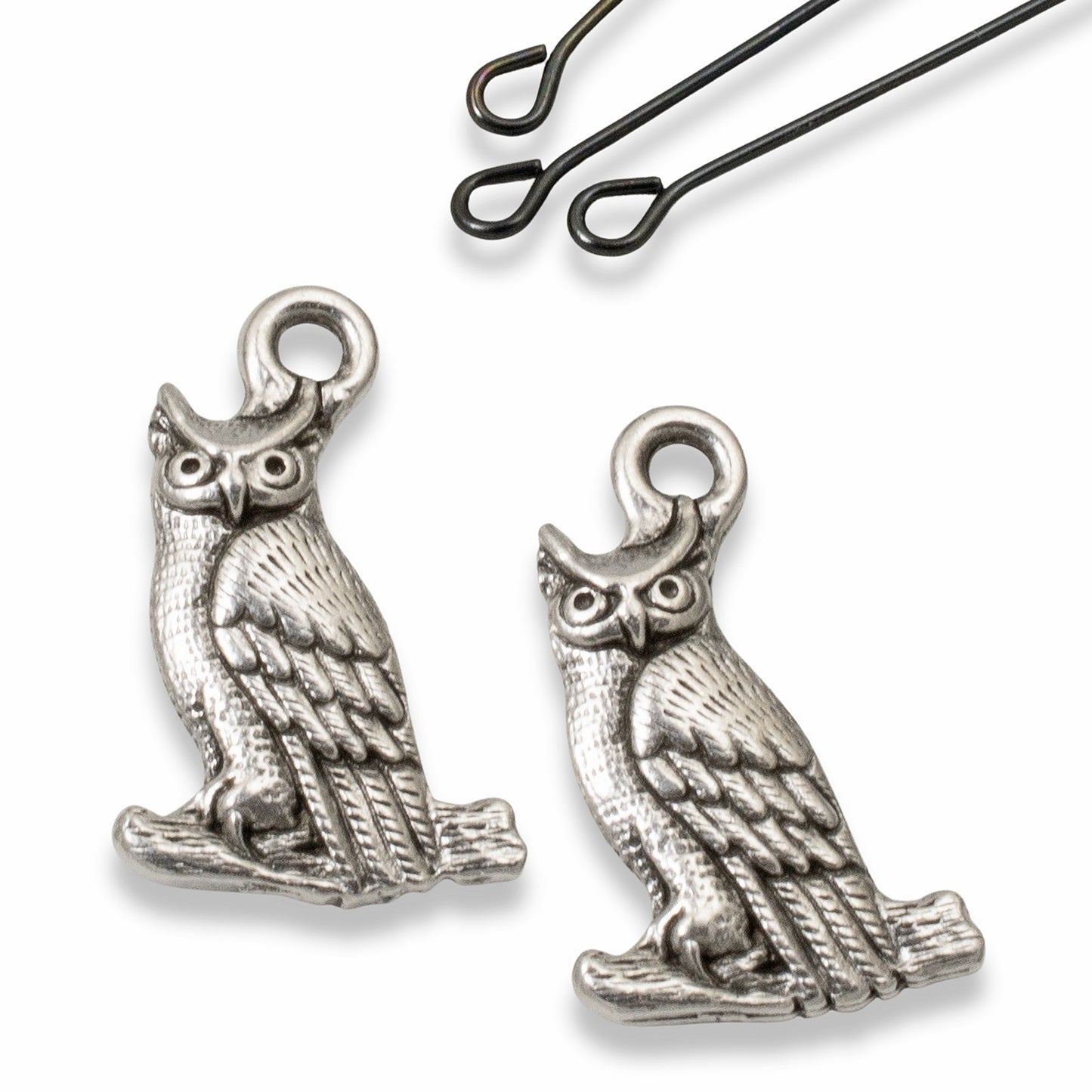 Owl Charms: 4-Pack Antique Silver Nature Pendants, Wildlife Jewelry Making Supplies, Woodland Bird Animal Charms