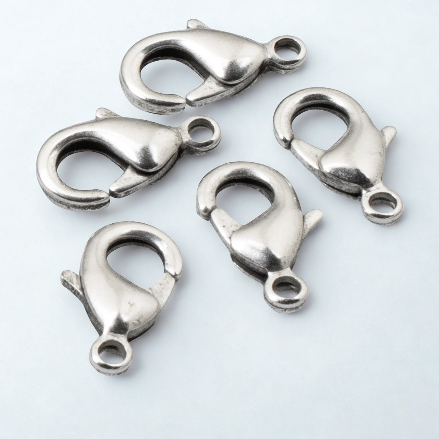 Antique Silver Lobster Claw Clasps: 8x15mm Vintage Style Jewelry Findings 5-Pack, Nunn Design