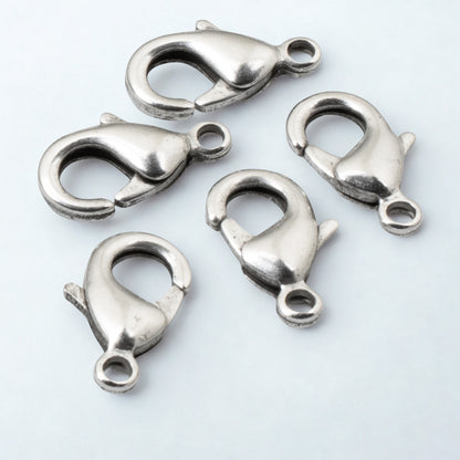 Antique Silver Lobster Claw Clasps: 8x15mm Vintage Style Jewelry Findings 5-Pack, Nunn Design