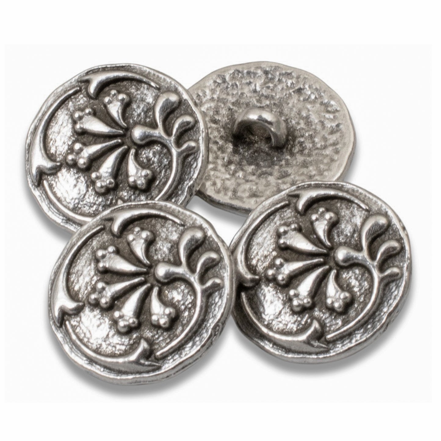 Silver Vignette Buttons, 4-Pack Floral Metal Shank Buttons for Wrap Bracelets