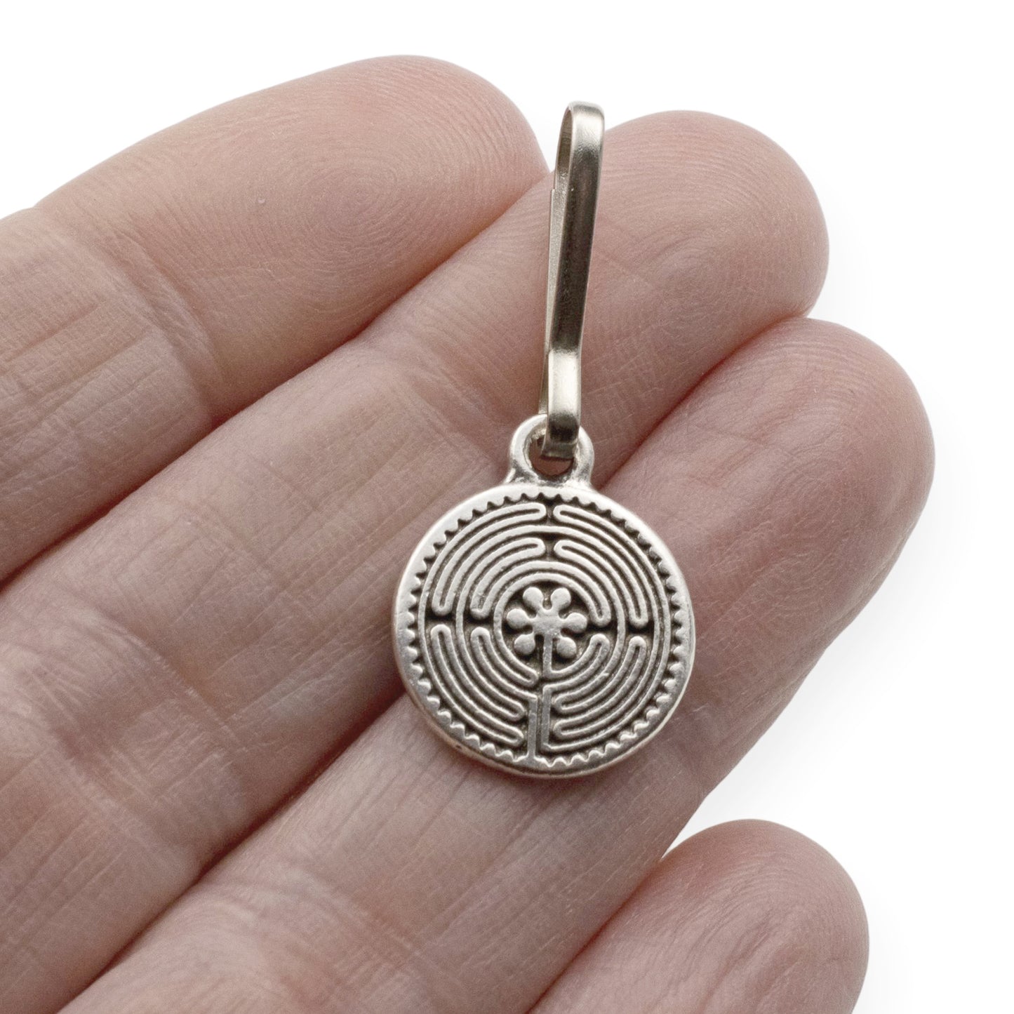 Labyrinth Zipper Charm, Pewter Bag Accessory, Keychain Maze Symbol Clip-on