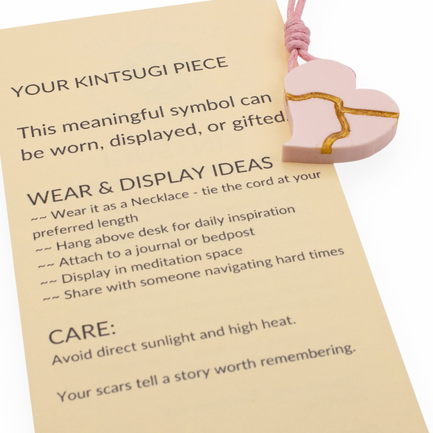 Kintsugi Heart Necklace: Pink Wearable Art Inspiration Gift Handmade Pendant