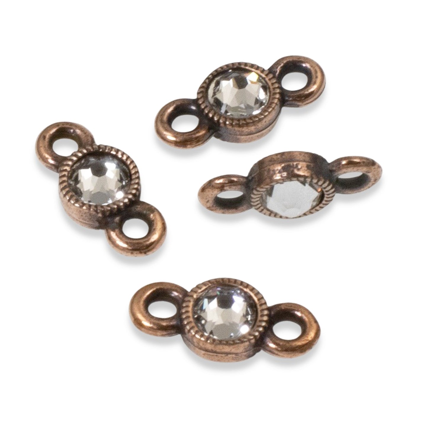 4 Copper Brilliance Links with European Crystal Accents for DIY Jewelry Making