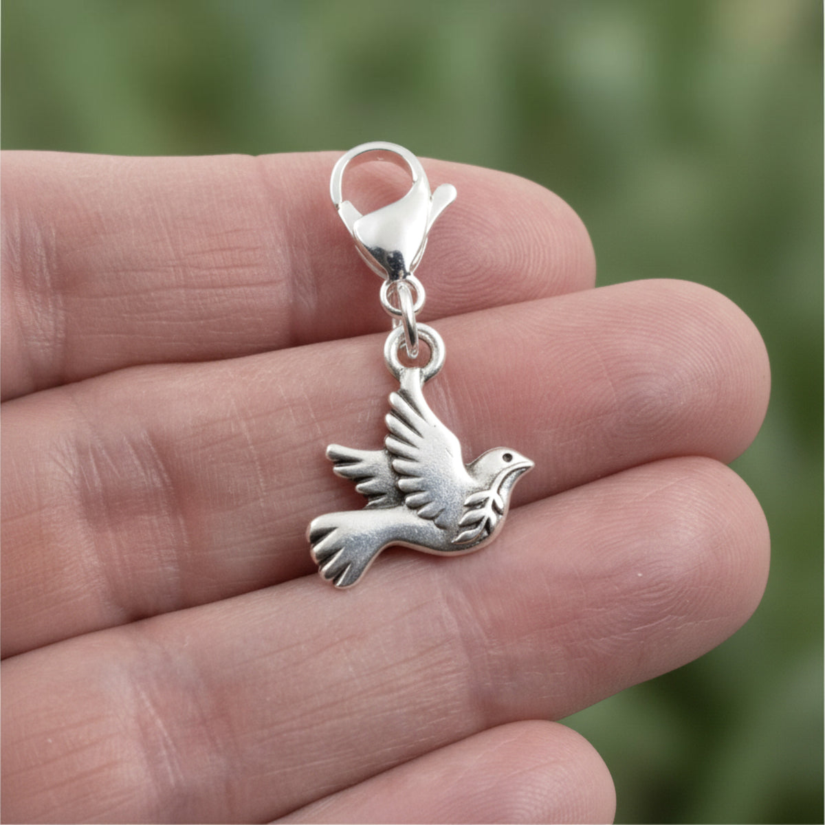 Silver Peace Dove Clip-On Charm, Zipper Pull, Purse Journal Bag Accessory, Christmas Gift, Meaningful Symbol, Stocking Stuffer