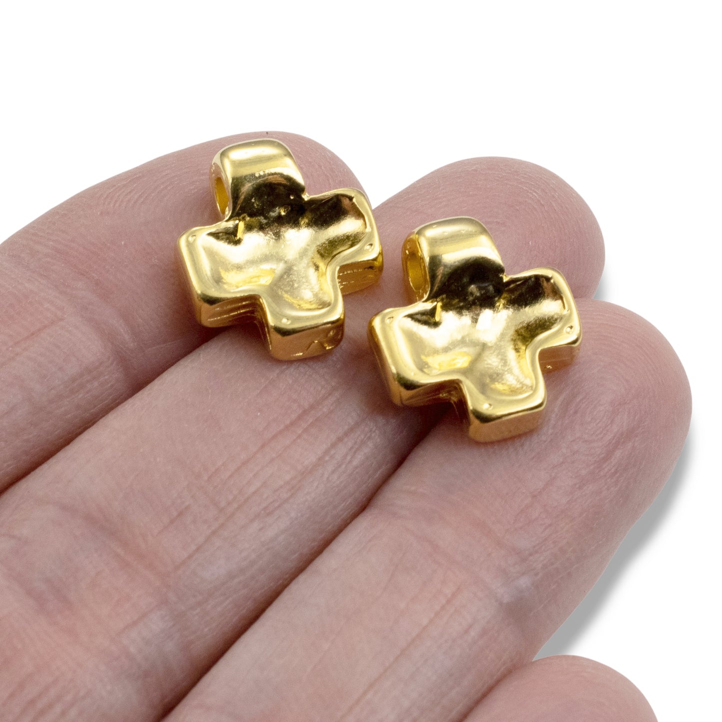 Gold Cross Pendants: 24K Plated 15mm Textured Religious Charm Christian Jewelry 2Pcs