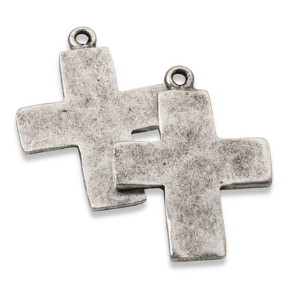 Hammered Cross Charms Antique Silver 2-Pack, Premium Nunn Design USA Made