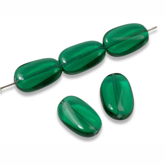 25 Emerald Green Wavy Oval Czech Glass Beads, Ideal for DIY Christmas Jewelry