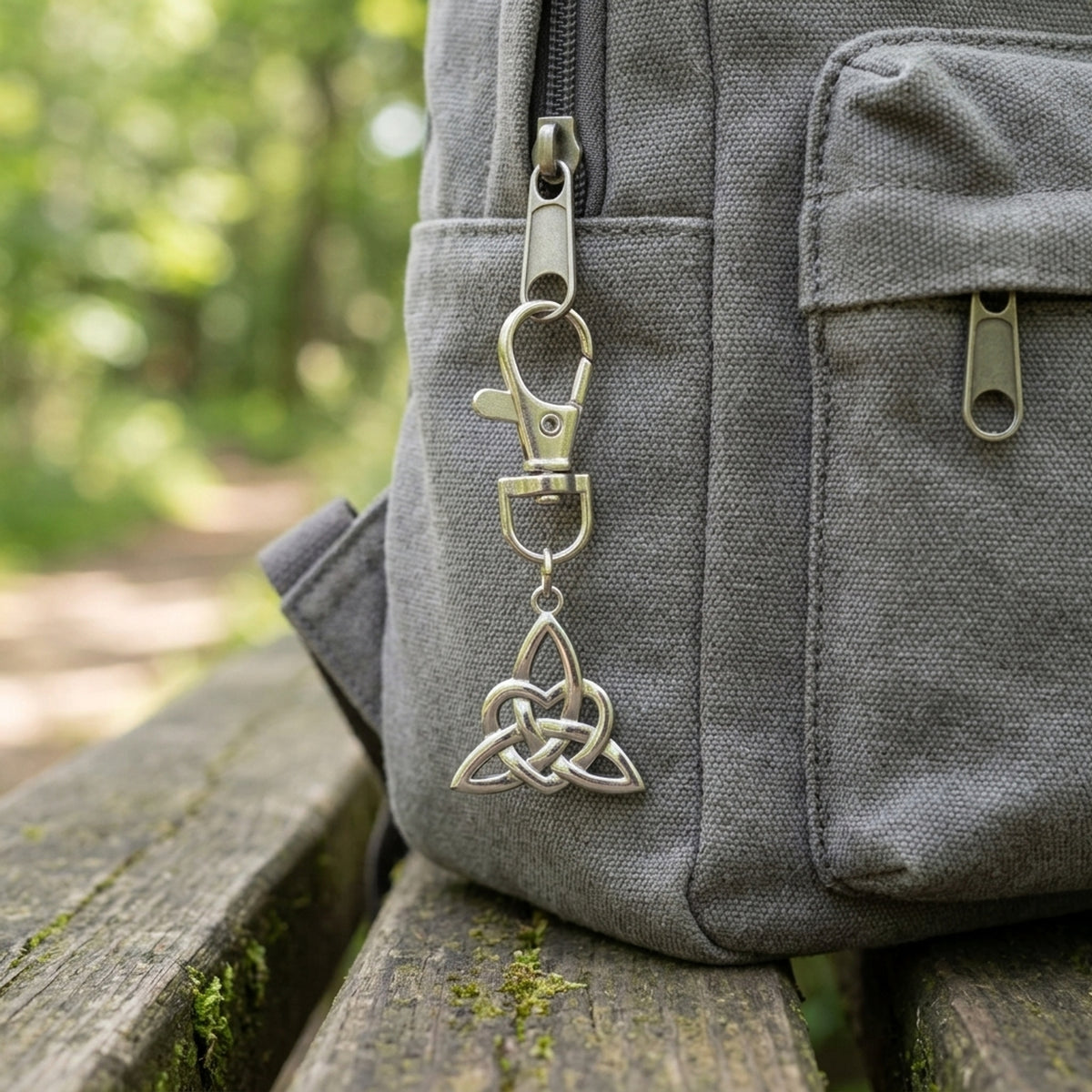 Celtic Triangle Keychain, Irish Heritage Bag Charm, Silver Celtic Knot Accessory