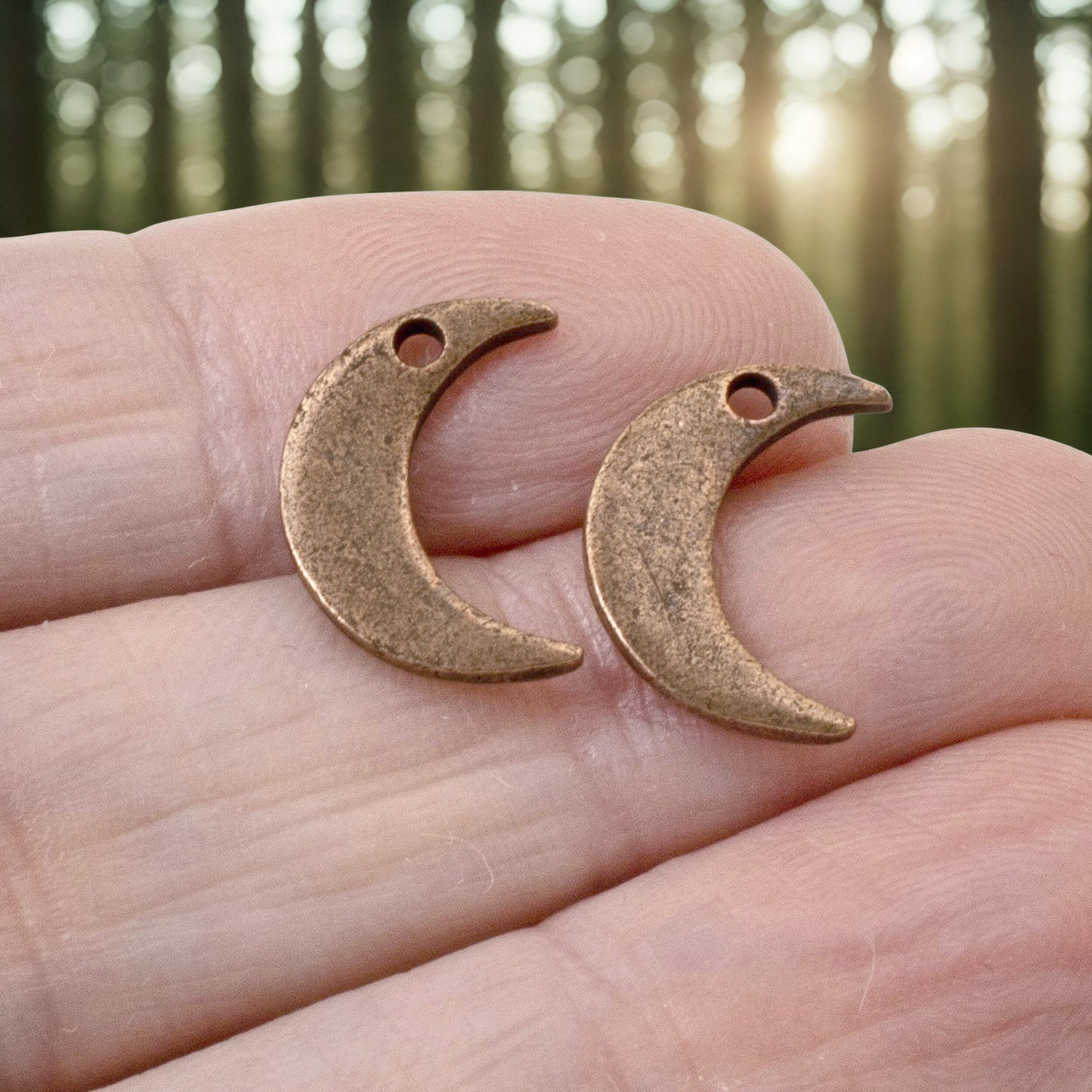 Celestial Moon Charms Antique Copper, 2Pc Crescent Metal Stamping Flat Tags