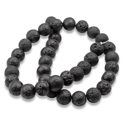 Black Lava Rock Beads 10mm: Natural Volcanic Stone, Round Textured Beads, 15" Strand