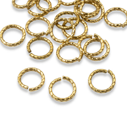 Circle Jump Rings Antique Gold Plated, 20-Pack 9mm Textured Findings
