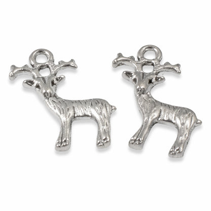 10 Silver Deer Charms, Nature Woodland Animal Pendant for DIY Jewelry & Crafts