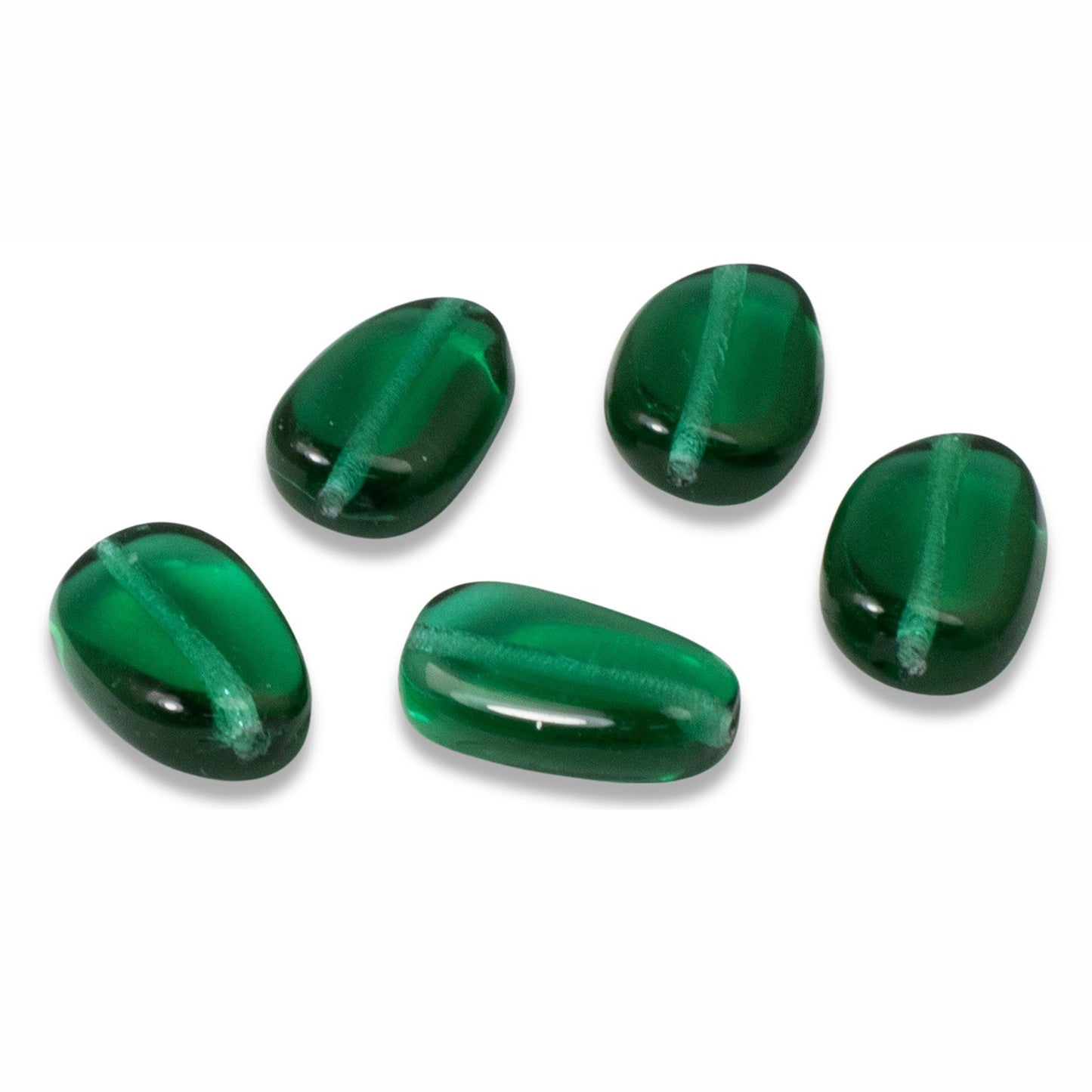 25 Emerald Green Wavy Oval Czech Glass Beads, Ideal for DIY Christmas Jewelry