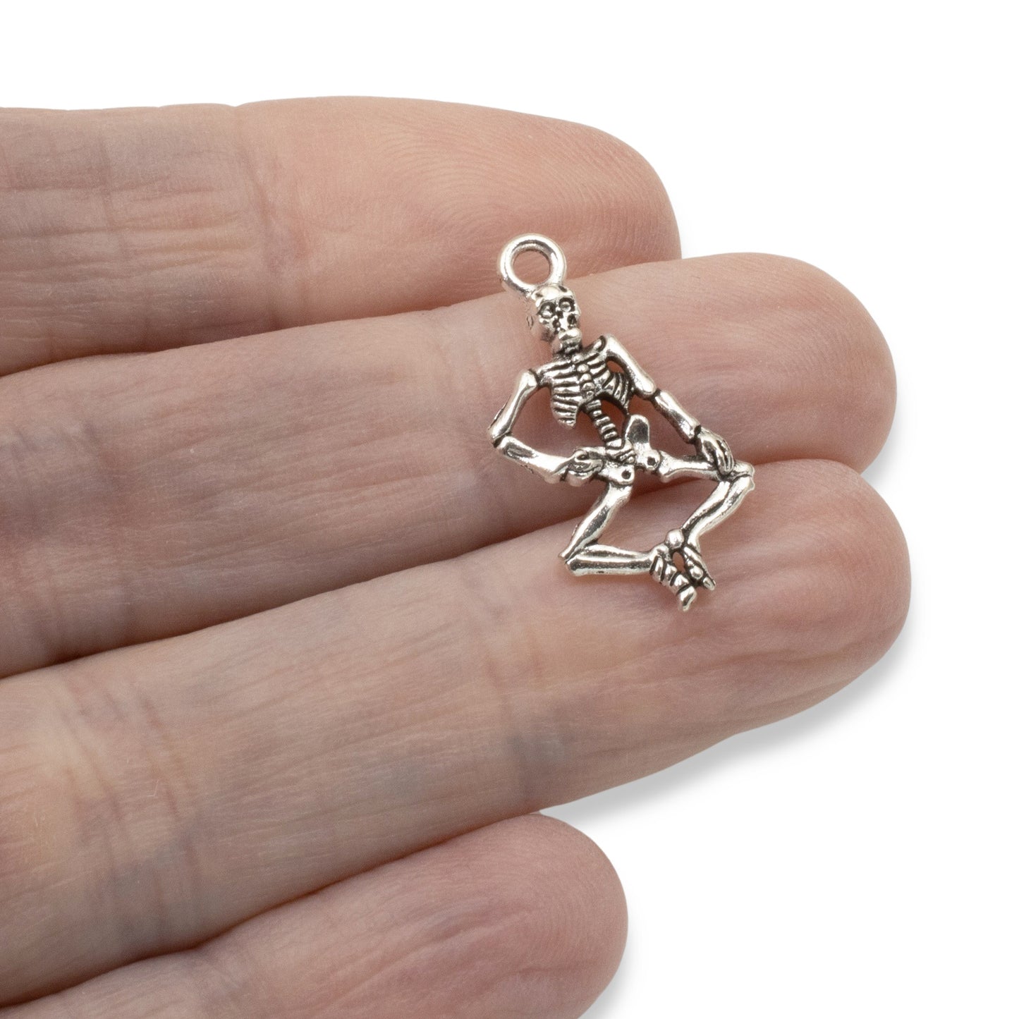 10 Dancing Skeleton Charms - Silver Whimsical Gothic Pendants - Halloween Crafts