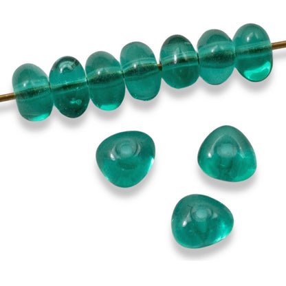 50 Teal Green Potato-Shaped Beads - Czech Glass - 4x6mm for Jewelry Making