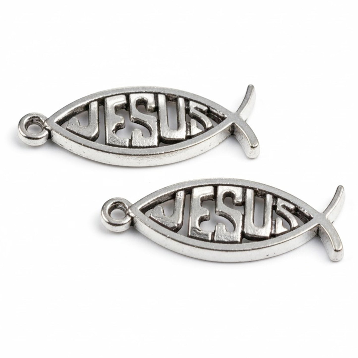 Jesus Fish Charms 15-Pack Silver Metal Ichthys Pendants Christian Gift Supply