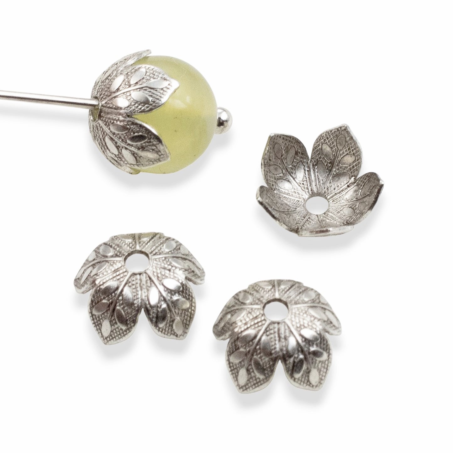 Etched Daisy Bead Caps 8mm Antique Silver-Plated Pewter: Botanical Metal Findings USA Made 4 Pack