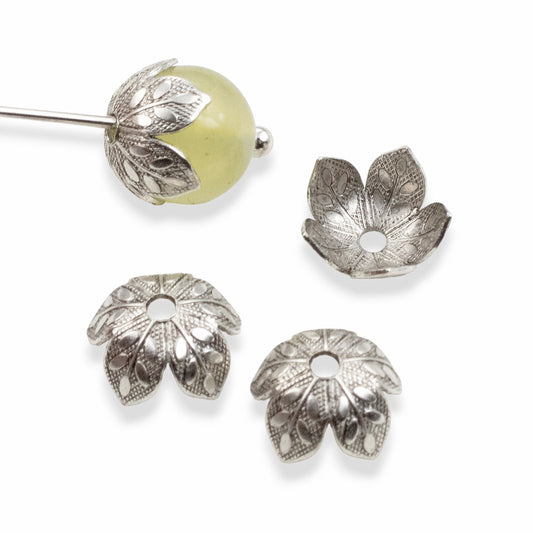 Etched Daisy Bead Caps 8mm Antique Silver-Plated Pewter: Botanical Metal Findings USA Made 4 Pack