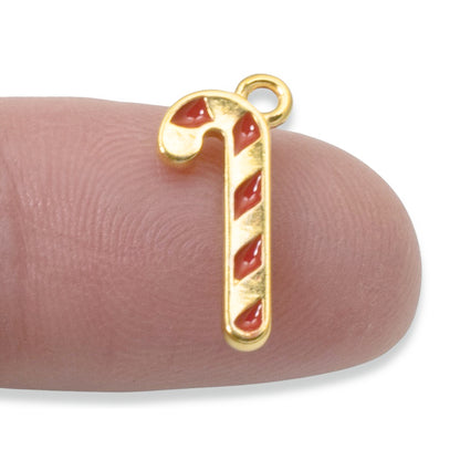 Gold Candy Cane Charms 2-Pack, Christmas Jewelry Making, Holiday Craft Supplies