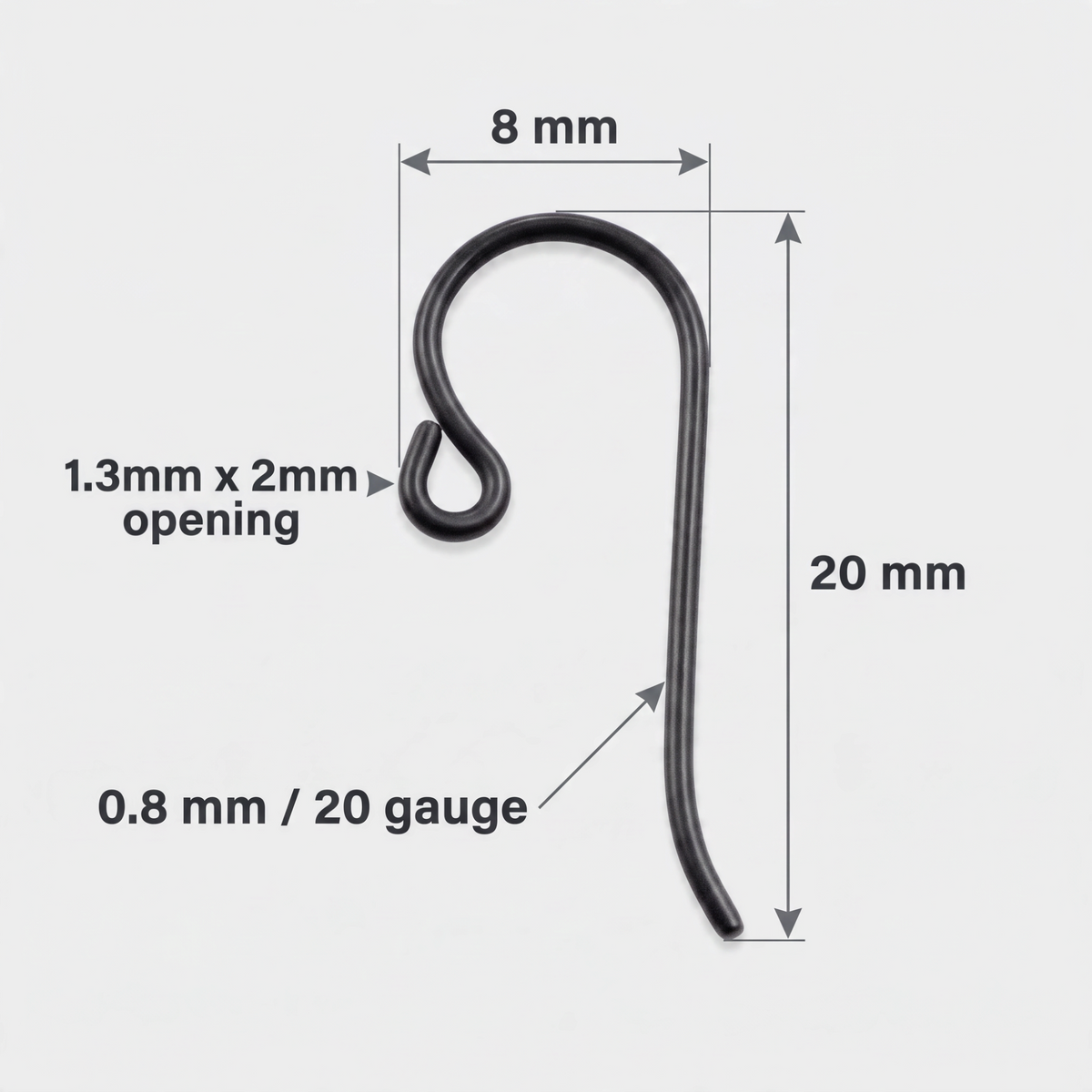 Hackberry Creek black niobium French hook ear wire with 20 gauge wire and small 2mm loop for minimalist jewelry