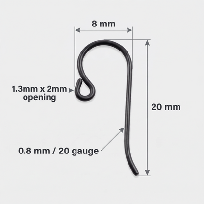 Hackberry Creek black niobium French hook ear wire with 20 gauge wire and small 2mm loop for minimalist jewelry