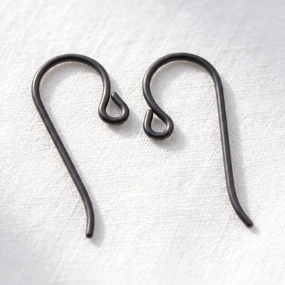 Hackberry Creek black niobium hypoallergenic French hook ear wires with small loops for minimalist jewelry designs.