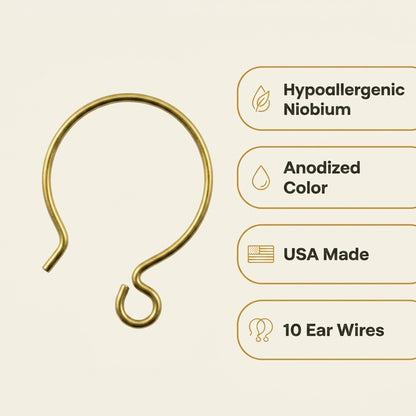Yellow Niobium Circle Hoop Ear Wires, Hypoallergenic, USA Made, 10-Pack