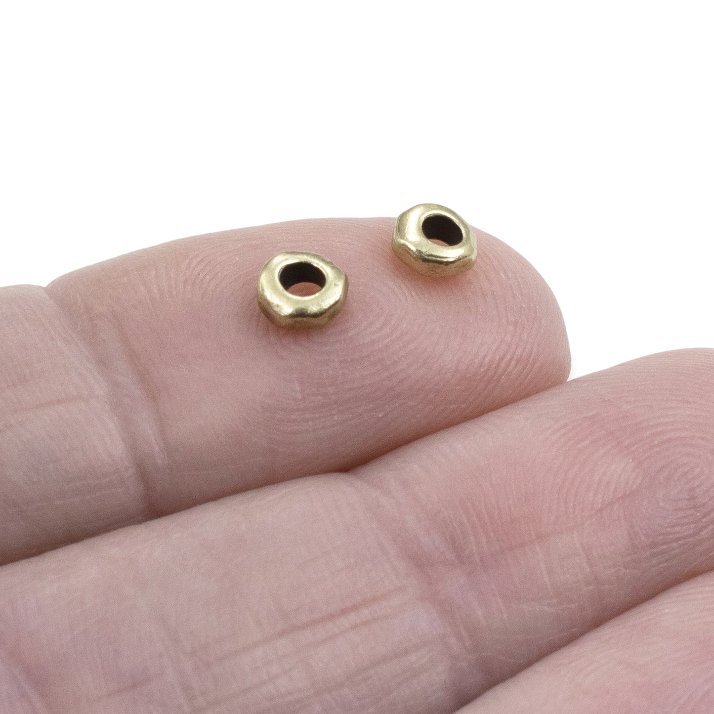 Satin Brass 5mm Nugget Spacer Beads: 2mm Hole for Leather Crafting 20-Pack