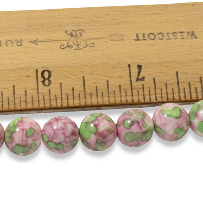Pink Green Rain Flower Stone Beads: 10mm Impressionist Pattern DIY Jewelry