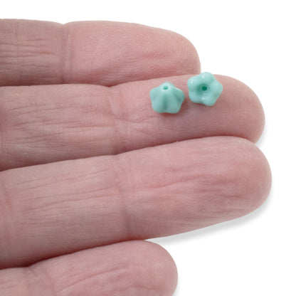 50 Baby Bell Flower Beads - Opaque Green Turquoise - Czech Glass 4x6mm