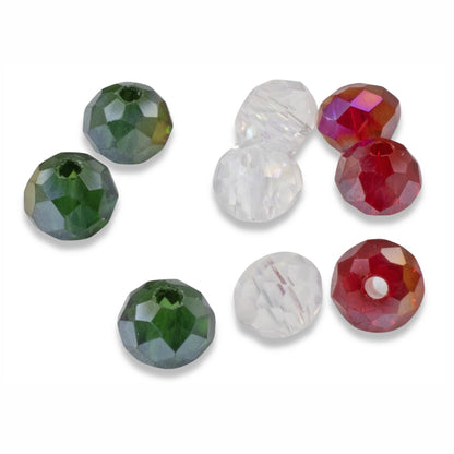 150Pcs Christmas Glass Bead Set - Red Clear Green Faceted Rondelle + AB Finish