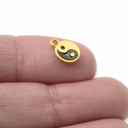 Yin Yang Charm, 4-Pack Mini Gold Black Enamel Balance Symbols, Spiritual Jewelry
