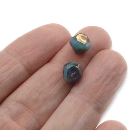 Turquoise Aqua Blue Bronze 9mm Baroque Central Cut - Raven's Journey Czech Glass - 10-Pack