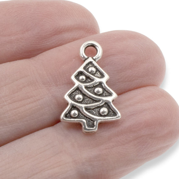 5 Silver Christmas Tree Charms, TierraCast Holiday Charm for DIY Jewelry Making