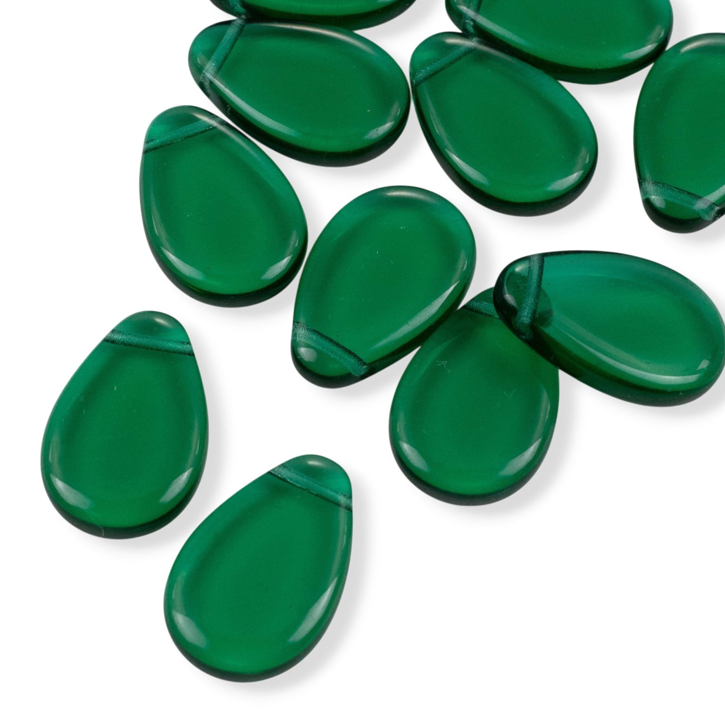 12 Teal Green Czech Glass Teardrop Beads, Tip Drilled 12x18mm Flat Pear Pendant Loose, Holiday Green Jewelry Supply