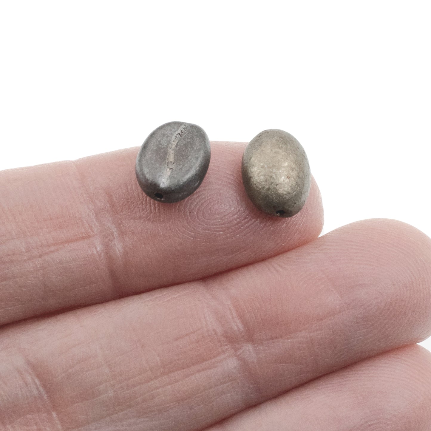 Coffee Bean Beads: Flax Grey Metallic Czech Glass 8x11mm 10-Pack Java Jewelry