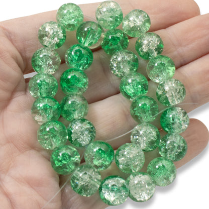 Light Green & Clear Crackle Glass Beads: Spring Pastel 10mm Round 30-Pack
