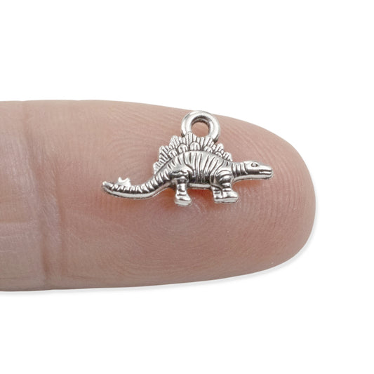 Tiny Dinosaur Charms 25-Pack, Antique Silver Metal Pendants, Whimsical Jewelry Supply
