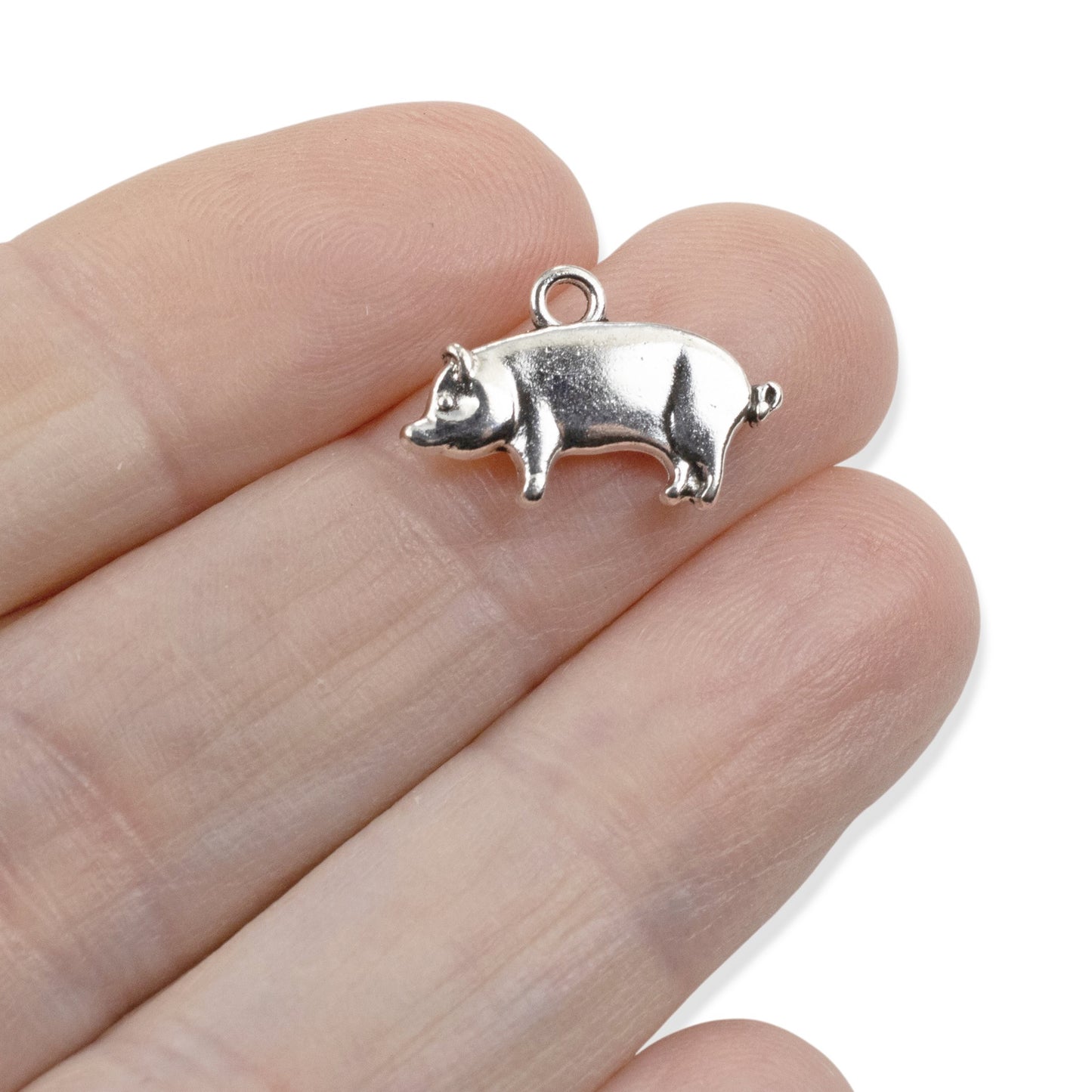 Pig Charms 10Pcs, Silver Farmhouse Animal Pendants, Rustic Country DIY Jewelry