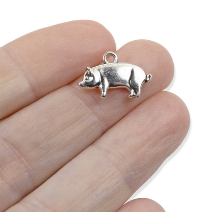 Pig Charms 10Pcs, Silver Farmhouse Animal Pendants, Rustic Country DIY Jewelry