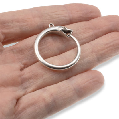 Silver Ouroboros Pendant: Snake Eating Tail Eternity Symbol, Alchemy Jewelry