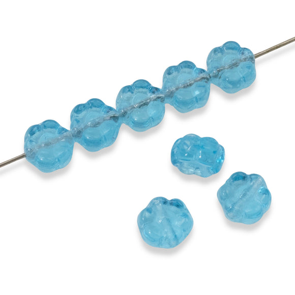 50 Aqua Blue Daisy Flower Beads - 6mm Czech Glass Beads - DIY Jewelry Projects