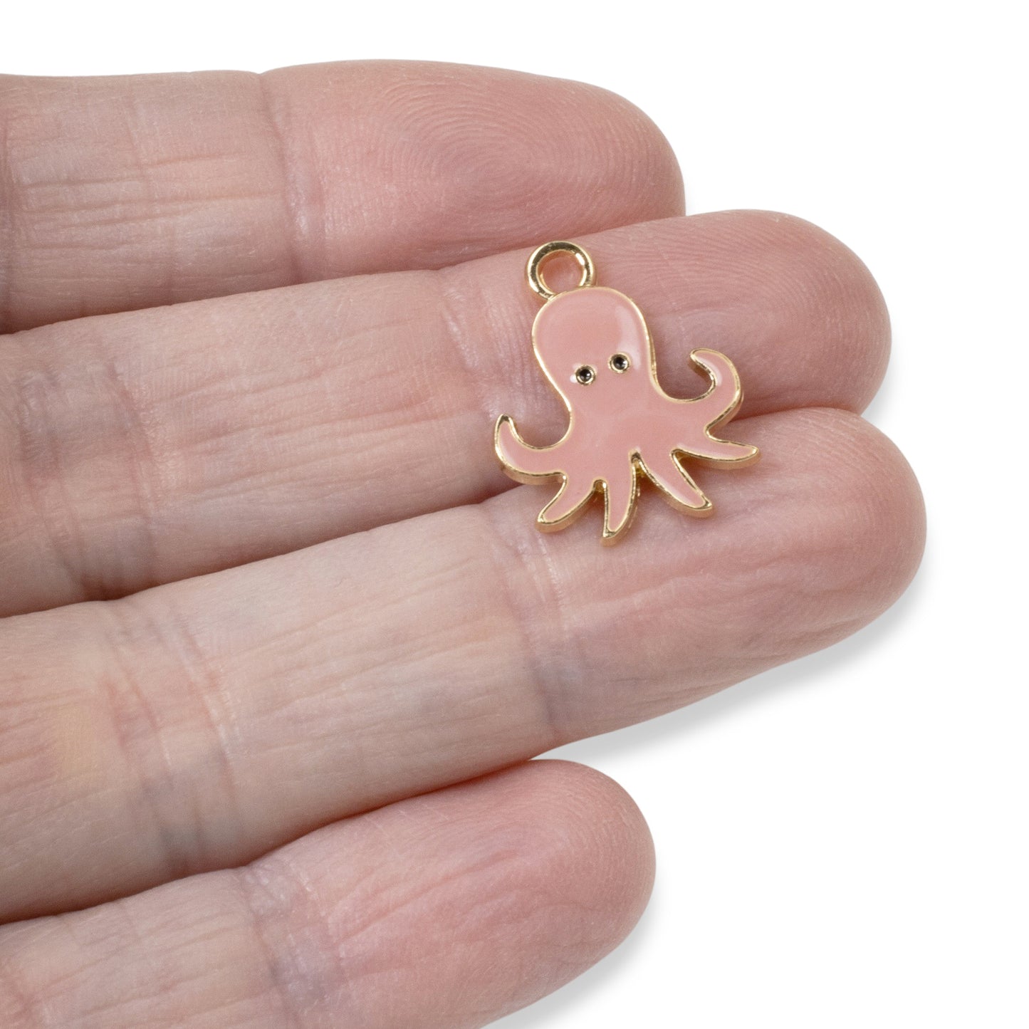 6 Pink Enamel Octopus Charms - Whimsical Pendants for Sea Life Jewelry & Crafts