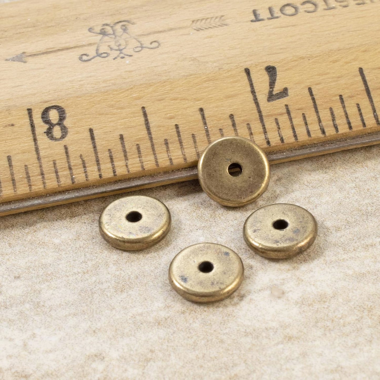 100/Pkg Antique Brass Spacer Beads, 8mm TierraCast Disk for Jewelry Making