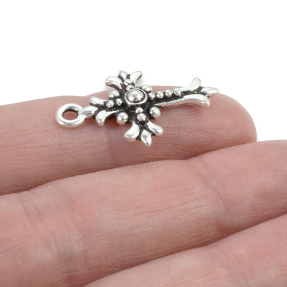 Fleur Cross Charms: Antique Silver Faith Necklace Rosary Pendant 2-Pack