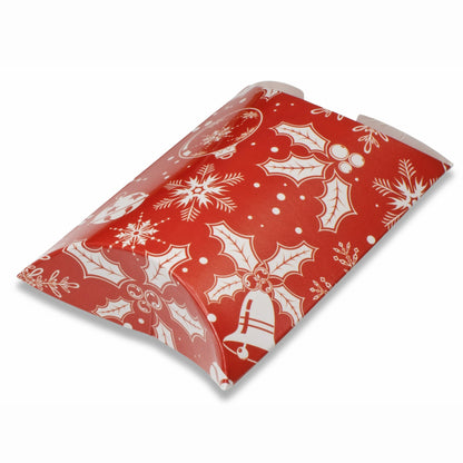 10 Red & White Christmas Kraft Pillow Boxes, Candy Gift Boxes, Stocking Stuffer