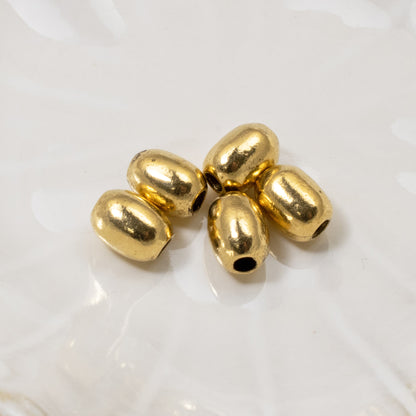 5 Gold Mini Oval Tube Beads - 6x8mm + Large Hole for Leather - Nunn Design