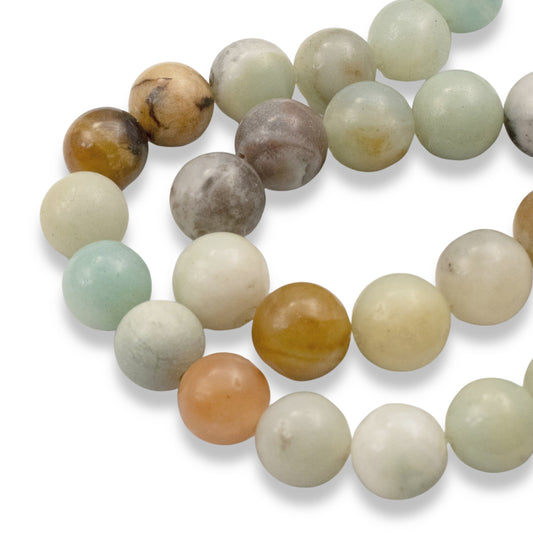 Brown Amazonite Beads: 8mm Round Multi-Color Gemstone Strand Natural Stone 48Pcs