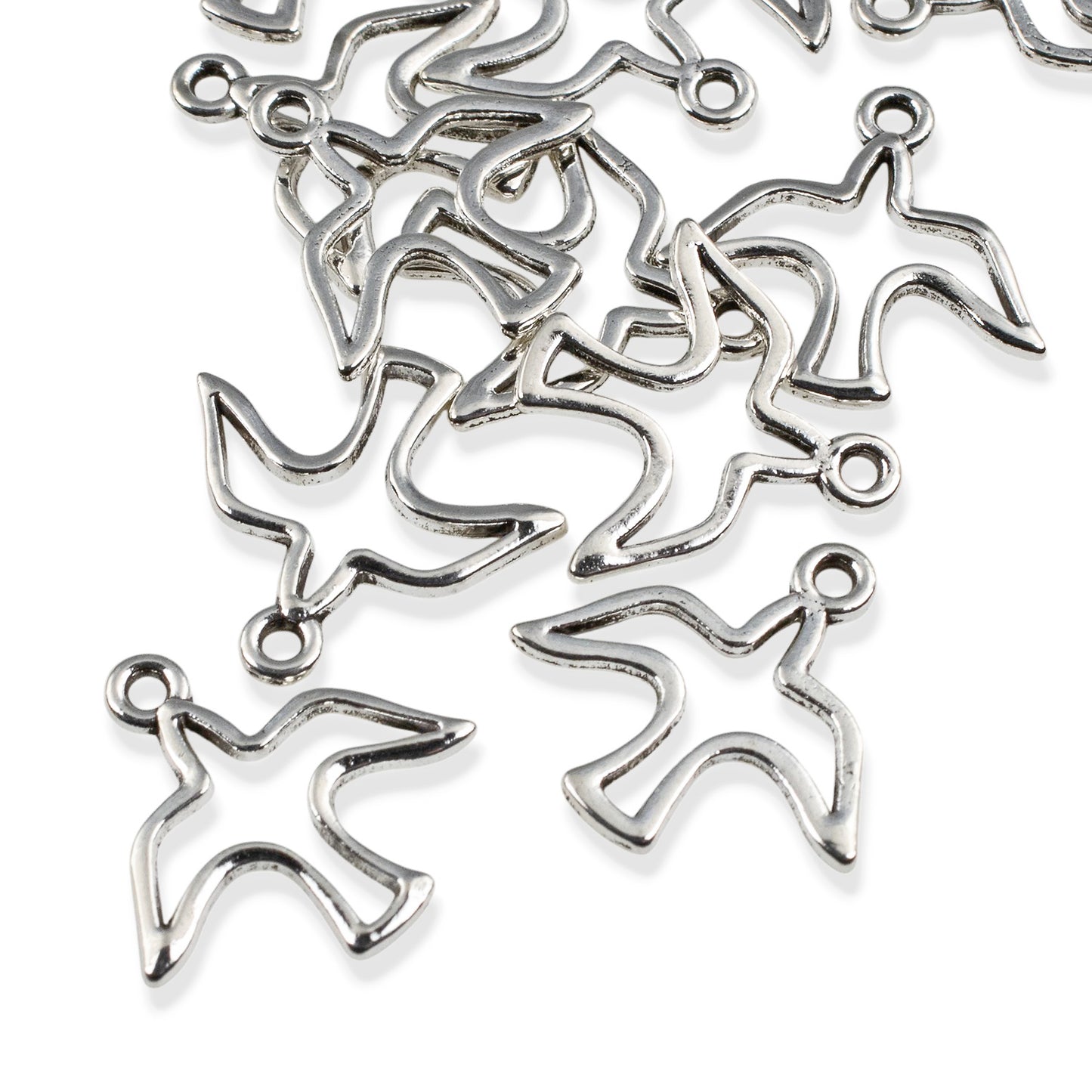 Silver Peace Dove Charms 20-Pack, Open Silhouette Spiritual Peace Jewelry Making