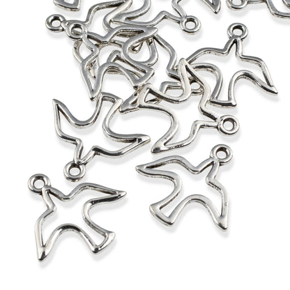 Silver Peace Dove Charms 20-Pack, Open Silhouette Spiritual Peace Jewelry Making